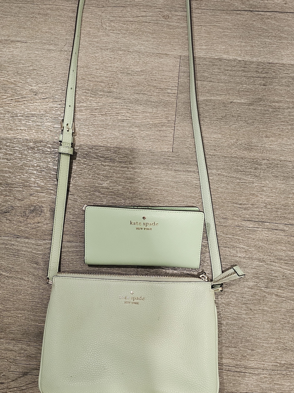 kate spade mint green leather crossbody with matching wallet
